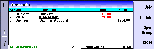 Accounts screen - Series 5