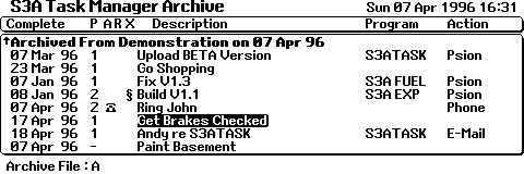 Archive Screen